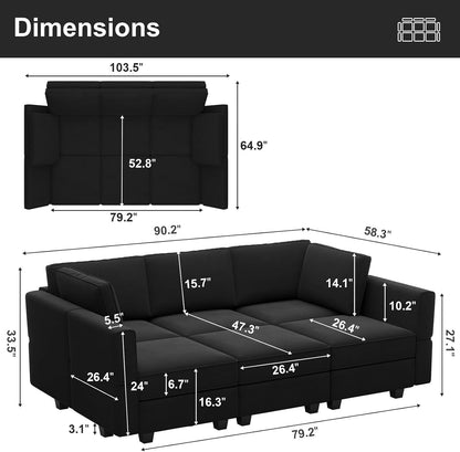 Belffin Modular Velvet Sectional Sofa with Chaise Lounge Sectional Sleeper Sofa with Storage Chaise