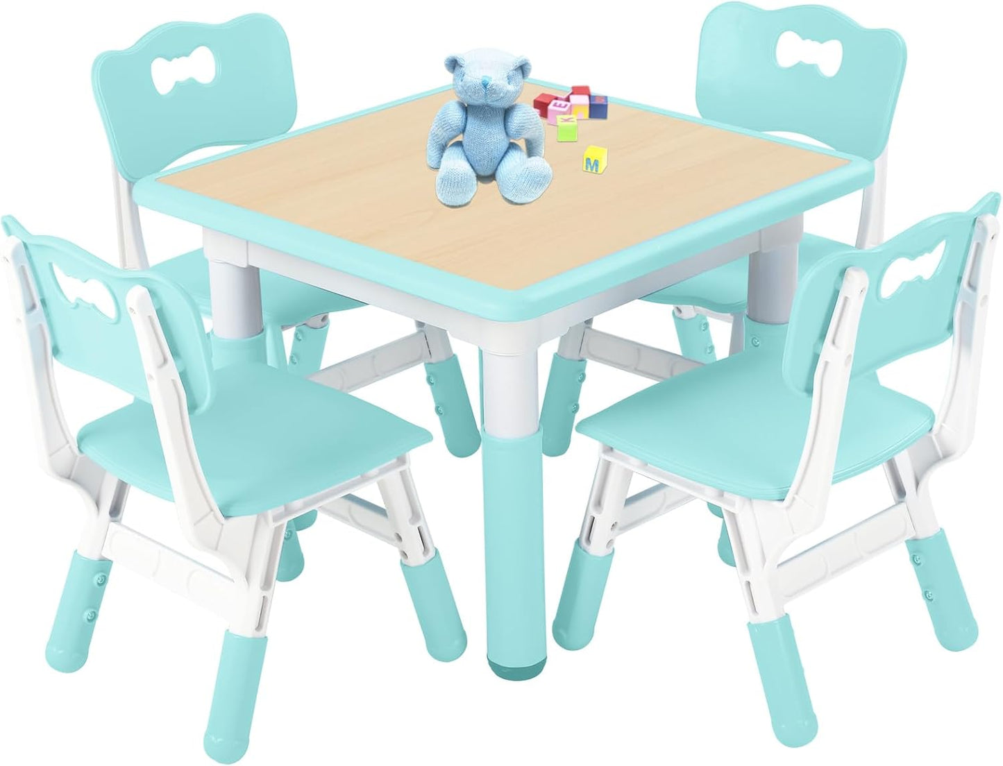 FUNLIO Kids Table and 4 Chairs Set, Height Adjustable Toddler Table and Chair Set for Ages 3-8