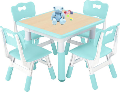 FUNLIO Kids Table and 4 Chairs Set, Height Adjustable Toddler Table and Chair Set for Ages 3-8