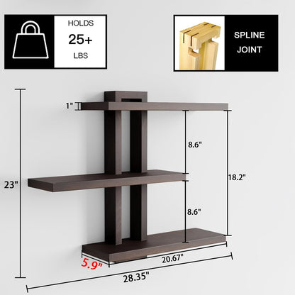 Variable Wood Floating Shelves Set of 3, Wall Cube Shelves 28.35" Max, Wall Shelves for Living Room