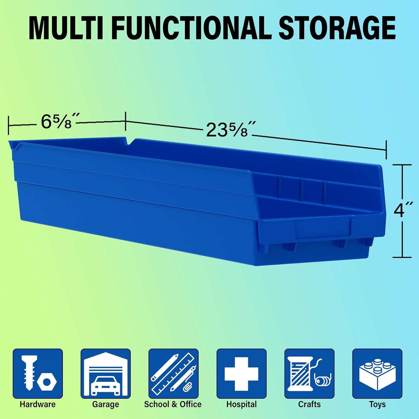 Akro-Mils 30164 Heavy Duty Plastic Shelf Bins, 24"x 6.5"x 4", Green, 6-Pk