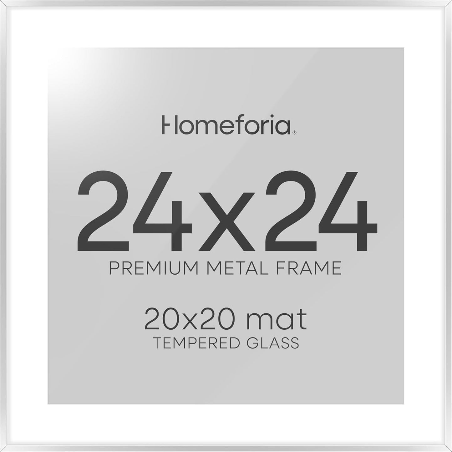 Homeforia 24x24 Silver Picture Frame, High End Metal 24 x 24 Large Square Silver Frames with Mat 20