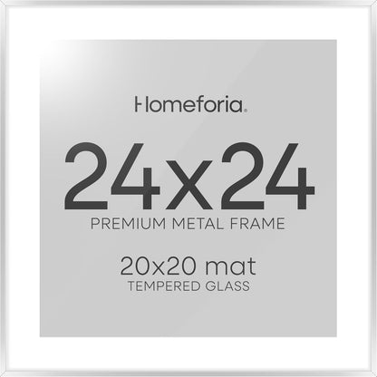Homeforia 24x24 Silver Picture Frame, High End Metal 24 x 24 Large Square Silver Frames with Mat 20
