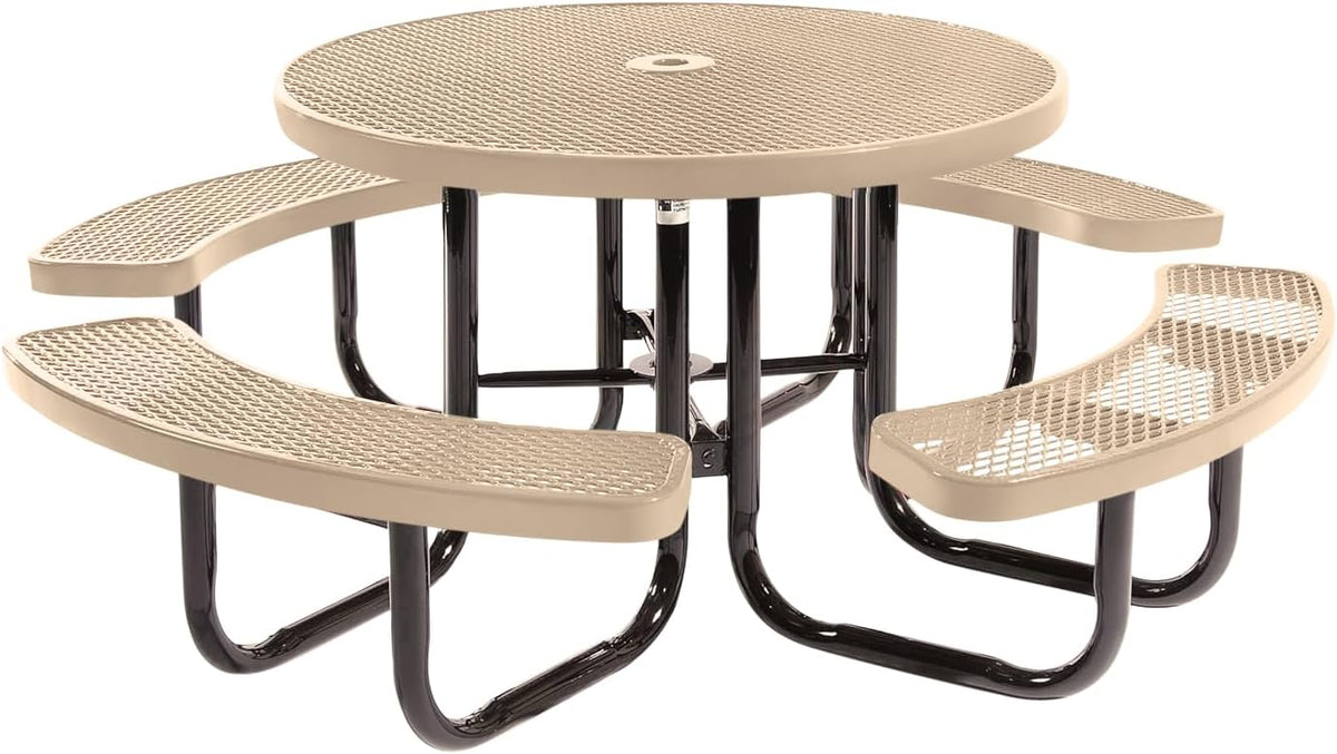 Heavy-Duty Portable Outdoor Picnic Table with Umbrella Hole, Expanded Metal Commercial-Grade Patio