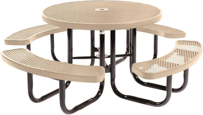 Heavy-Duty Portable Outdoor Picnic Table with Umbrella Hole, Expanded Metal Commercial-Grade Patio