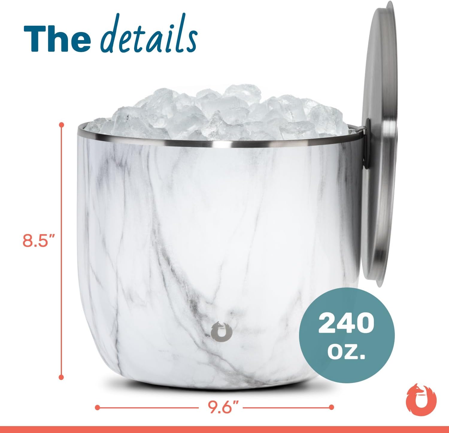 SNOWFOX XL Premium Vacuum Insulated Double Wall Stainless Steel Ice Bucket with Lid/Scoop, Bar
