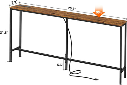 SUPERJARE 70 Inch Console Table with Outlet, Sofa Table with Charging Station, Narrow Entryway