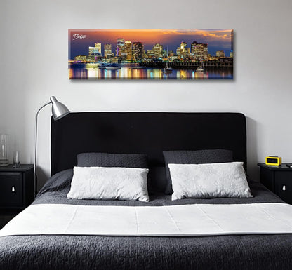 DJSYLIFE Boston Skyline Wall Art Canvas Prints Colorful USA City Night Pictures Modern Panoramic
