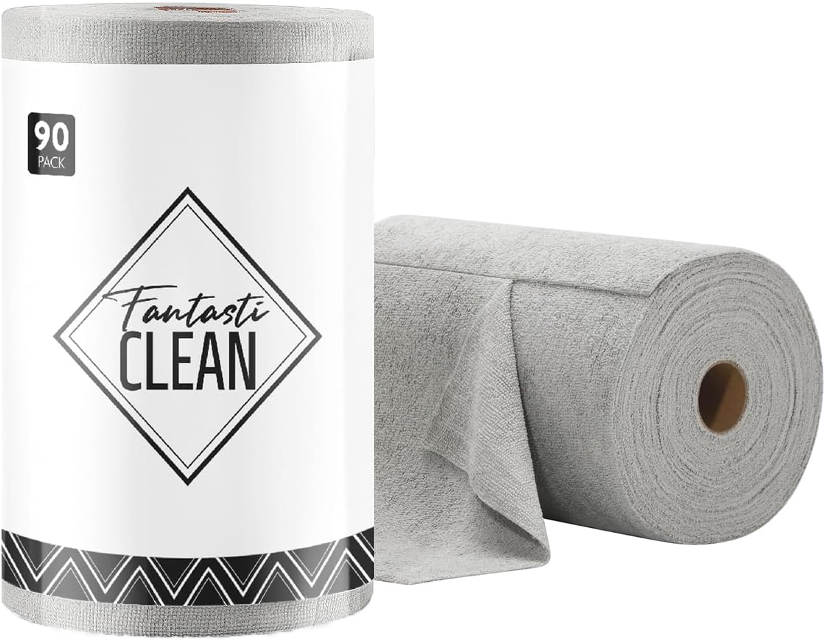 Fantasticlean Microfiber Cleaning Cloth Roll -90 Pack, Tear Away Microfiber Towels, 12" x 12"