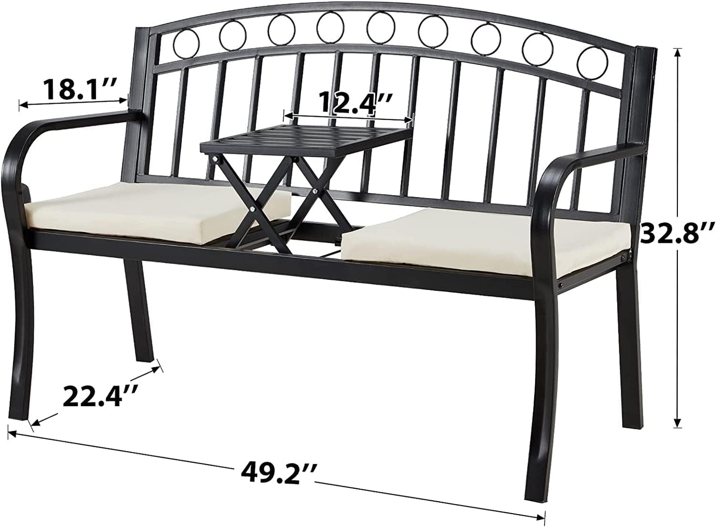 AVAWING Outdoor Metal Garden Bench, 2-Seat Patio Porch Bench with Steel Frame, Park Bench w/Pullout