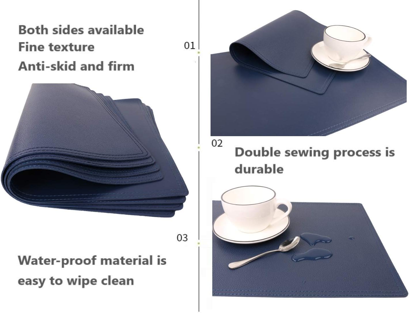 Jovono Set of 8 Faux Leather Placemats, PU Table Mats, Waterproof, Stain Resistant, Heat Resistant