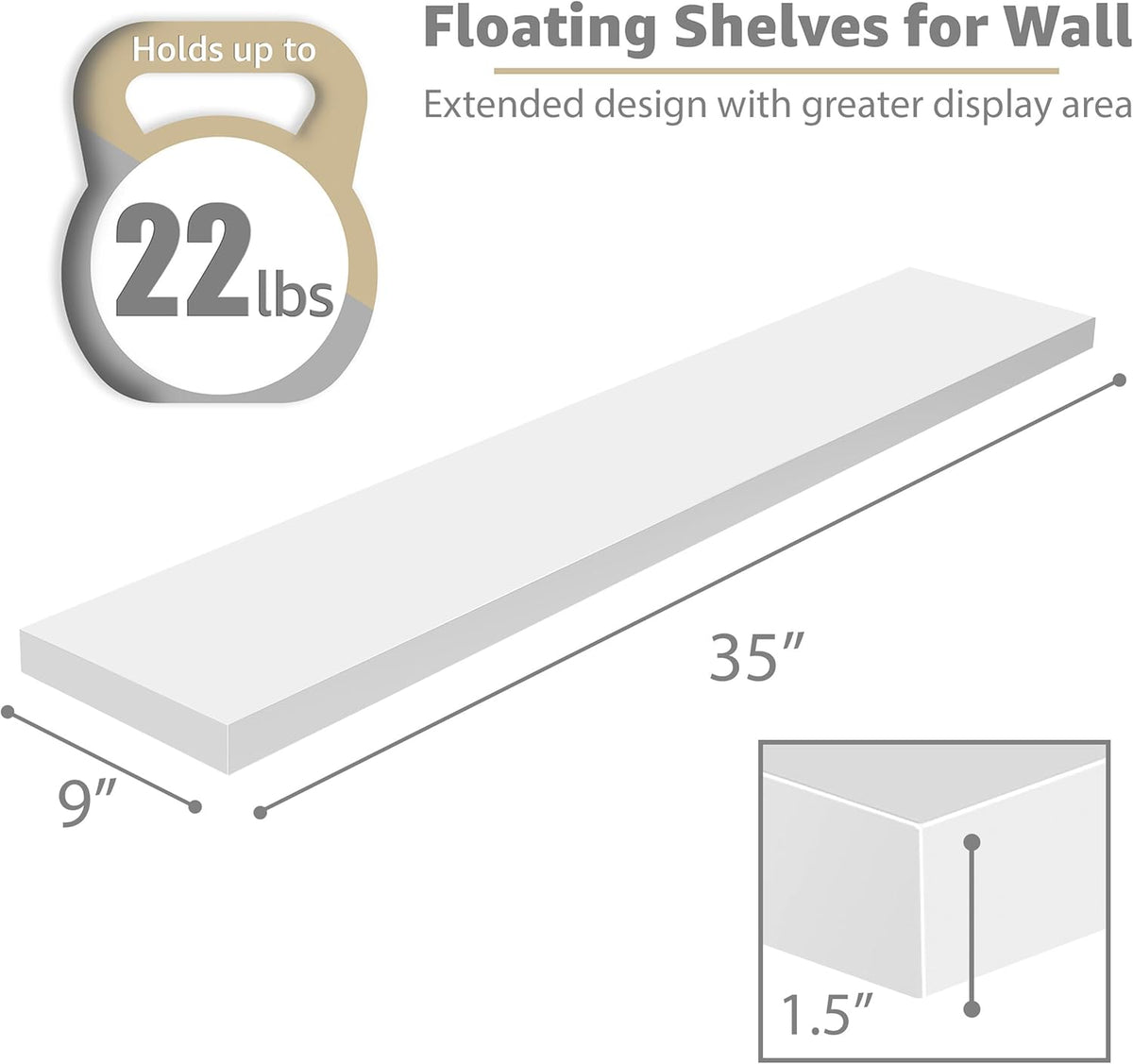 Sorbus Floating Shelves for Wall - 35 Inch Long Bathroom Shelves, Wall Decor for Bedroom, Kitchen