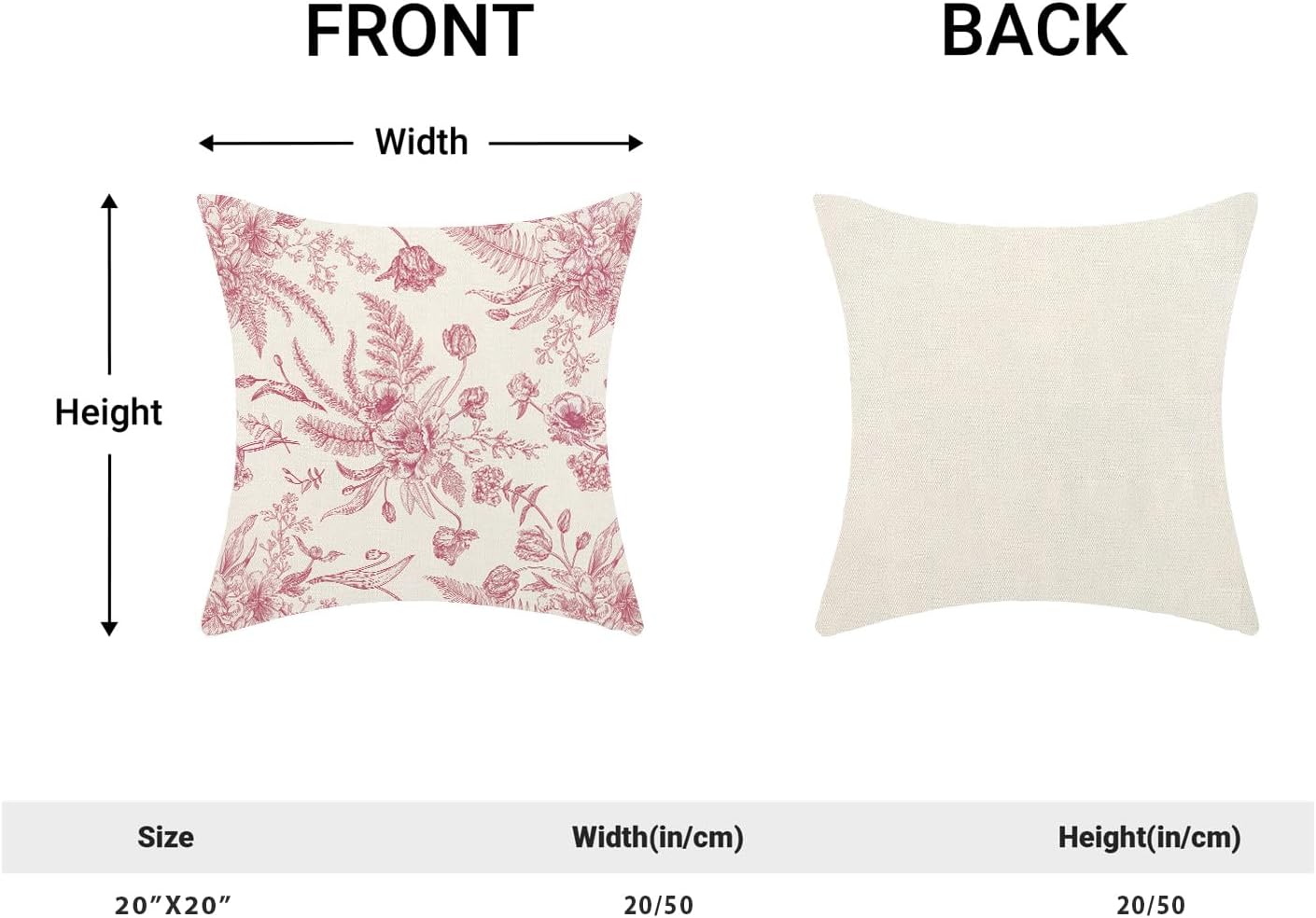 CXMEIFLY Hot Pink Spring Pillow Covers 20 x 20 Inch Set of 2 for Chinoiserie Flowers Decor Throw