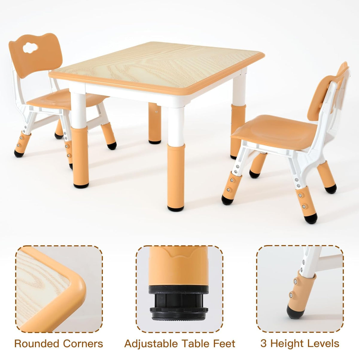 Kids Study Table and 2 Chairs Set,Height Adjustable Table and Chairs for Children and