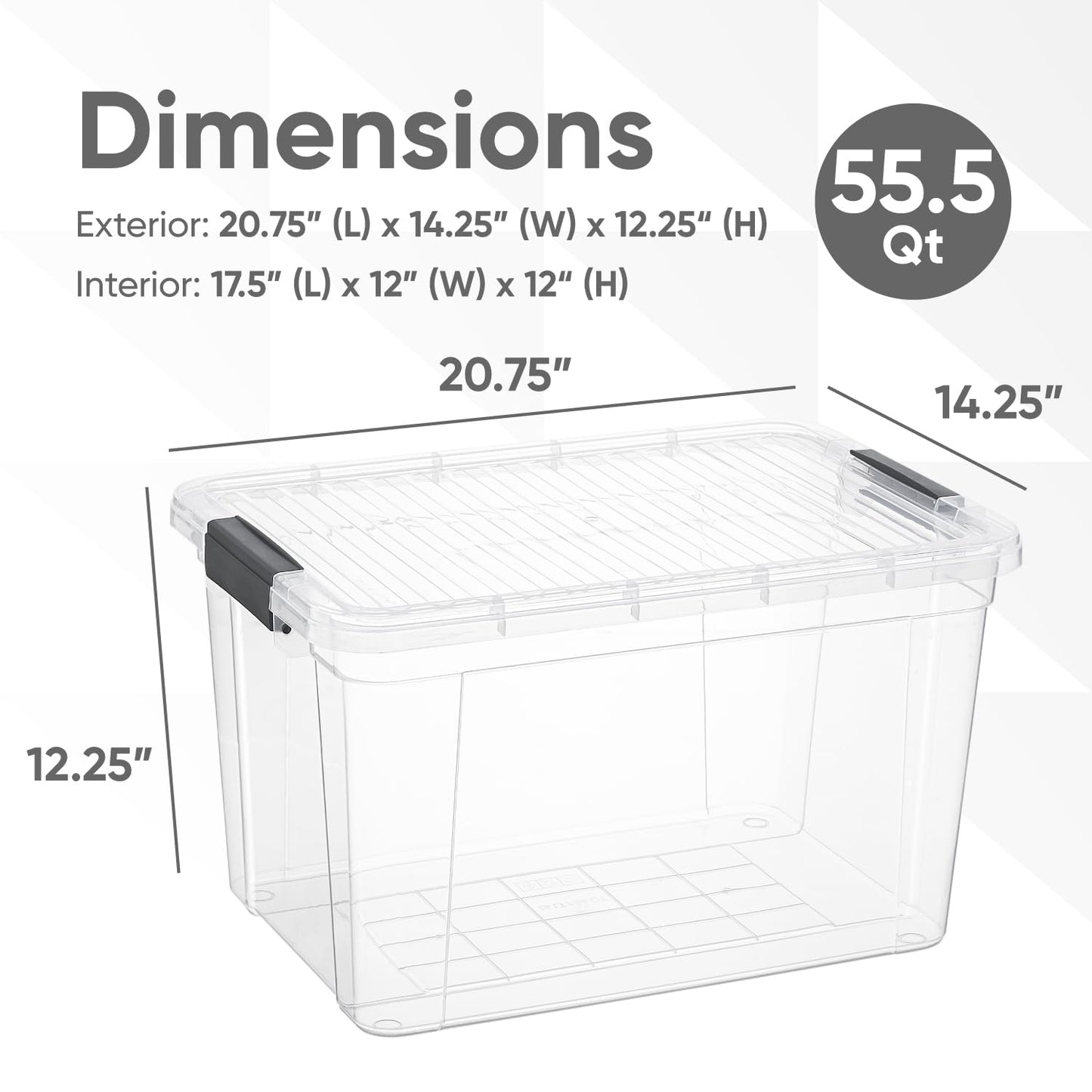 Superio Clear Storage Boxes with Lids, 49 Quart Plastic Container Bins for Organizing, Stackable