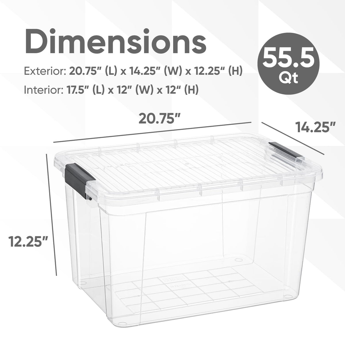 Superio Clear Storage Box with Lid, 49 Quart Plastic Container Bins for Organizing, Stackable