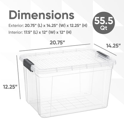 Superio Clear Storage Box with Lid, 49 Quart Plastic Container Bins for Organizing, Stackable