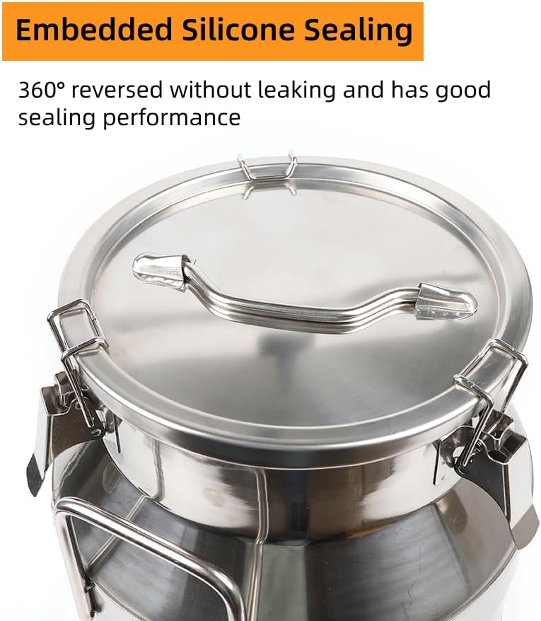 Stainless Steel Milk Can, 12L/3.16 Gallon Heavy Duty Airtight Storage Canister Milk Bucket with