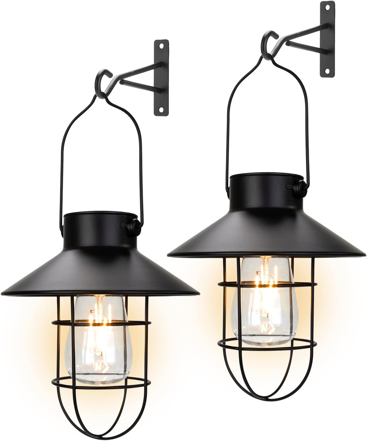 pearlstar Solar Lanterns Outdoor Metal Solar Powered Hanging Lights Waterproof for Wall Barn Yard