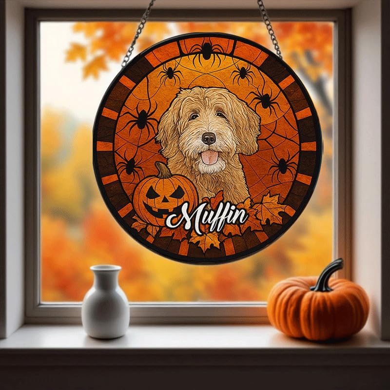 Personalized Halloween Dog Glass Window Hanging Ornament,Custom Pet Photo Ornament, Unique for Dog