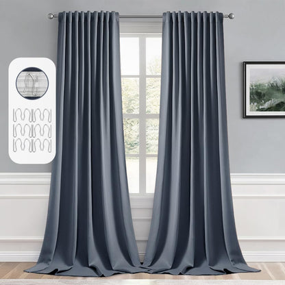 MIULEE Stone Blue Back Tab Blackout Curtains 102 Inch Long 2 Panels Set for Bedroom, Rod