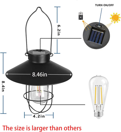 pearlstar Solar Lantern Outdoor Hanging Light Metal Solar Lamp with Warm White Edison Bulb Design
