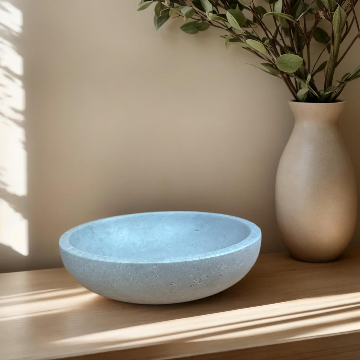 Travertine Decorative Bowls for Home Decor, Fruit Bowl for Kitchen Counter, Keys Bowl for Entryway