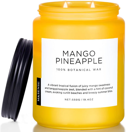 M&SENSE Mango Pineapple Scented Candle, 19.4oz Non Toxic Natural Soy Wax 110 Hours Long Lasting