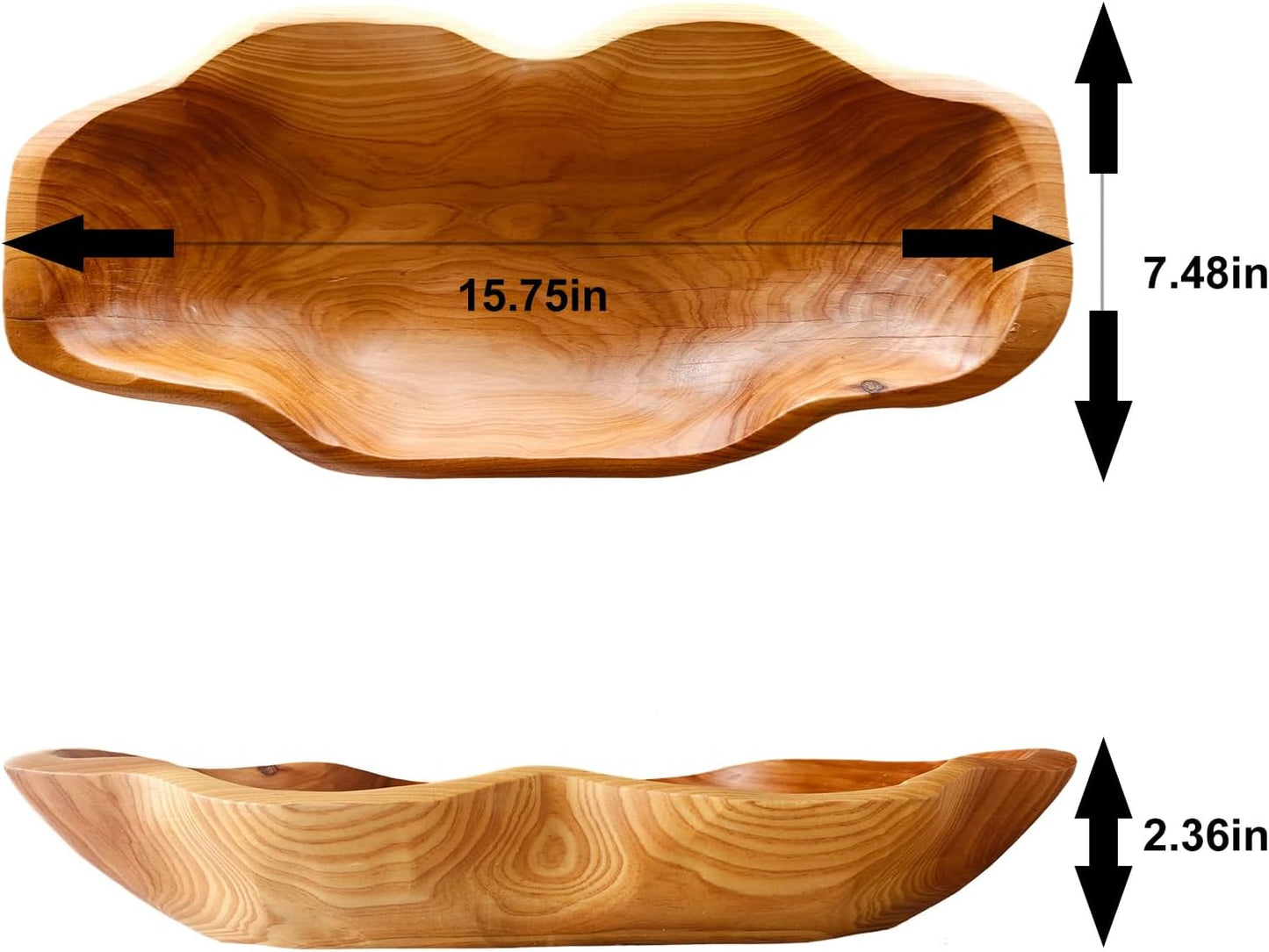 ZOY&TORA Large Handmade Decorative Wooden Dough Bowl, Natural Wood Grain Finish,Kitchen Coffee