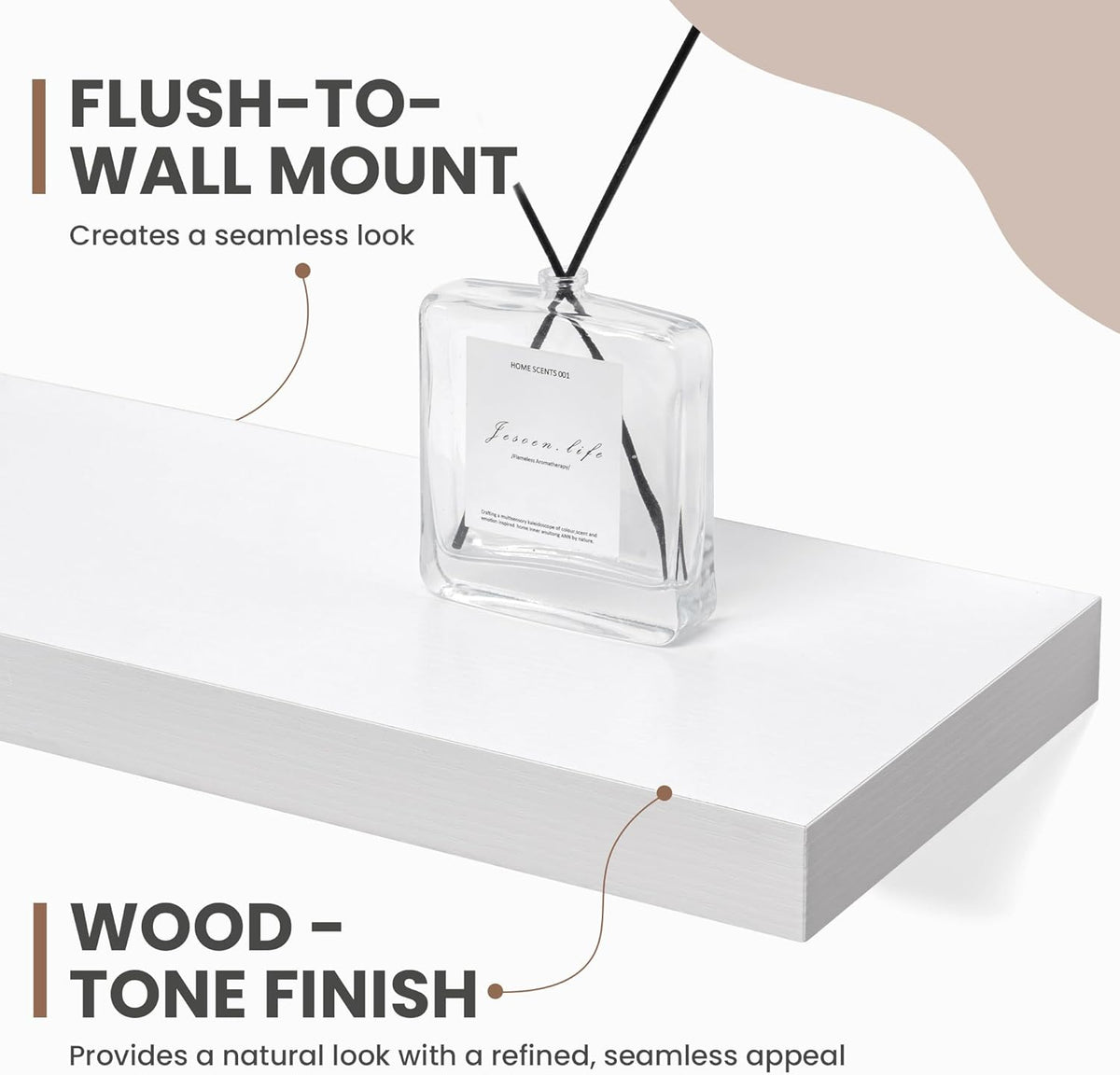 36 Inch Floating Shelves, 8 Inch Deep Floating Shelves for Wall, Hanging Shelf with Invisible