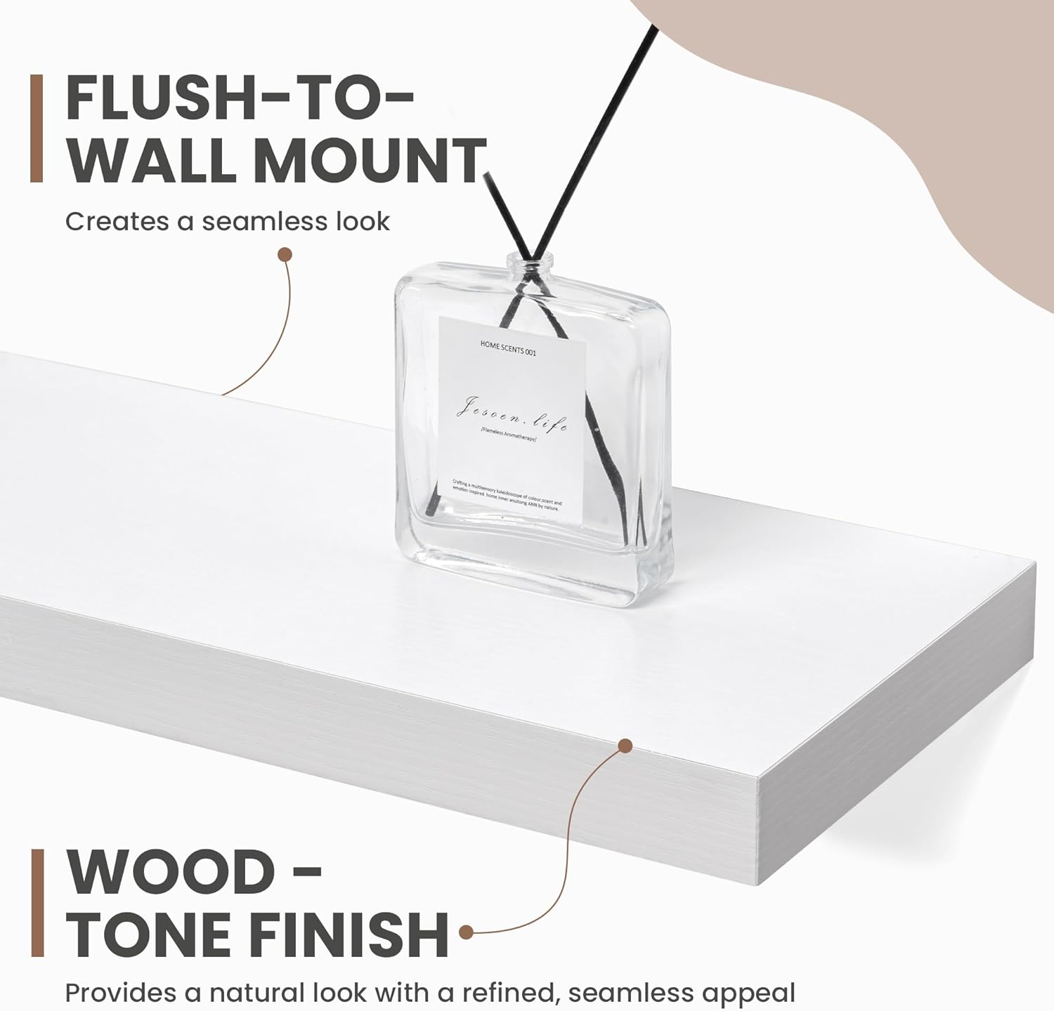 36 Inch Floating Shelves, 8 Inch Deep Floating Shelves for Wall, Hanging Shelf with Invisible