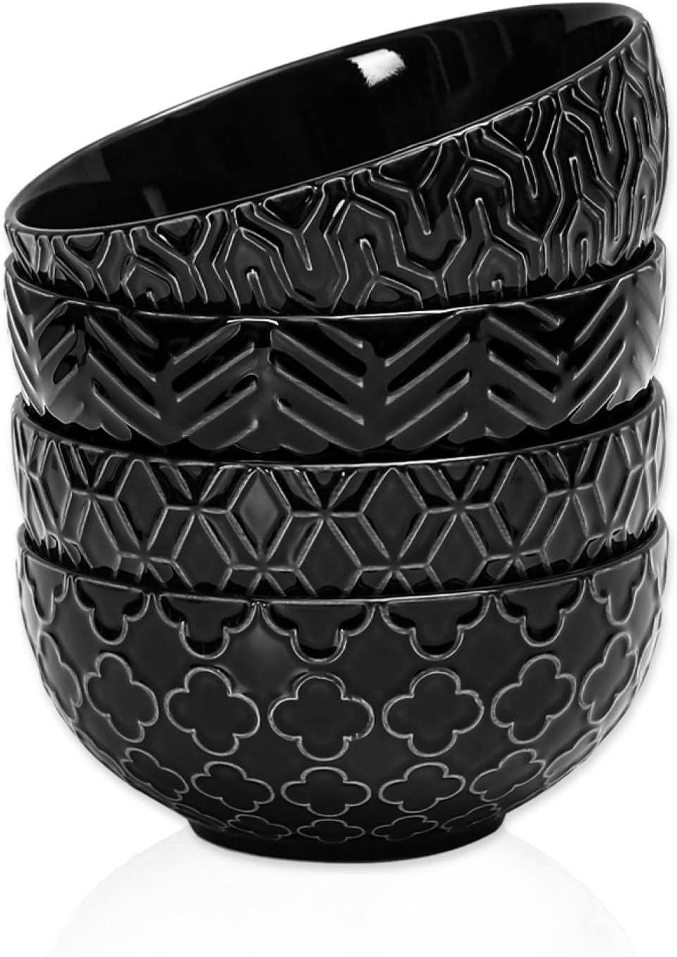 Sureasy Ceramic Cereal Bowls Set of 4, 5.9 Inch Deep Soup Bowls for Kitchen, 25 oz Embossed