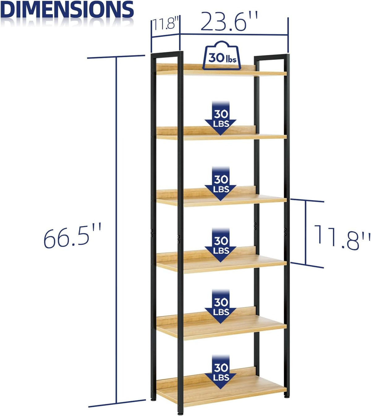 NUMENN Bookshelf, 6 Tier Bookshelves, Home Office Bookcase Shelf Storage Organizer, Free Standing