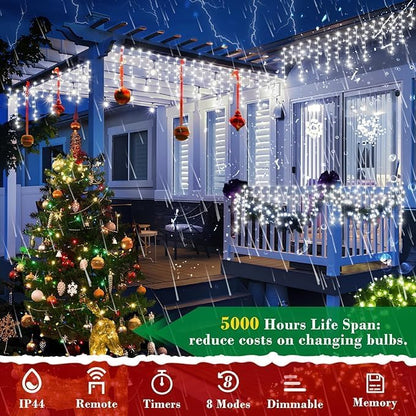 KNONEW 164FT 1600 LED Christmas Lights Outdoor Decoration White Timer 8Modes Hanging Fairy String