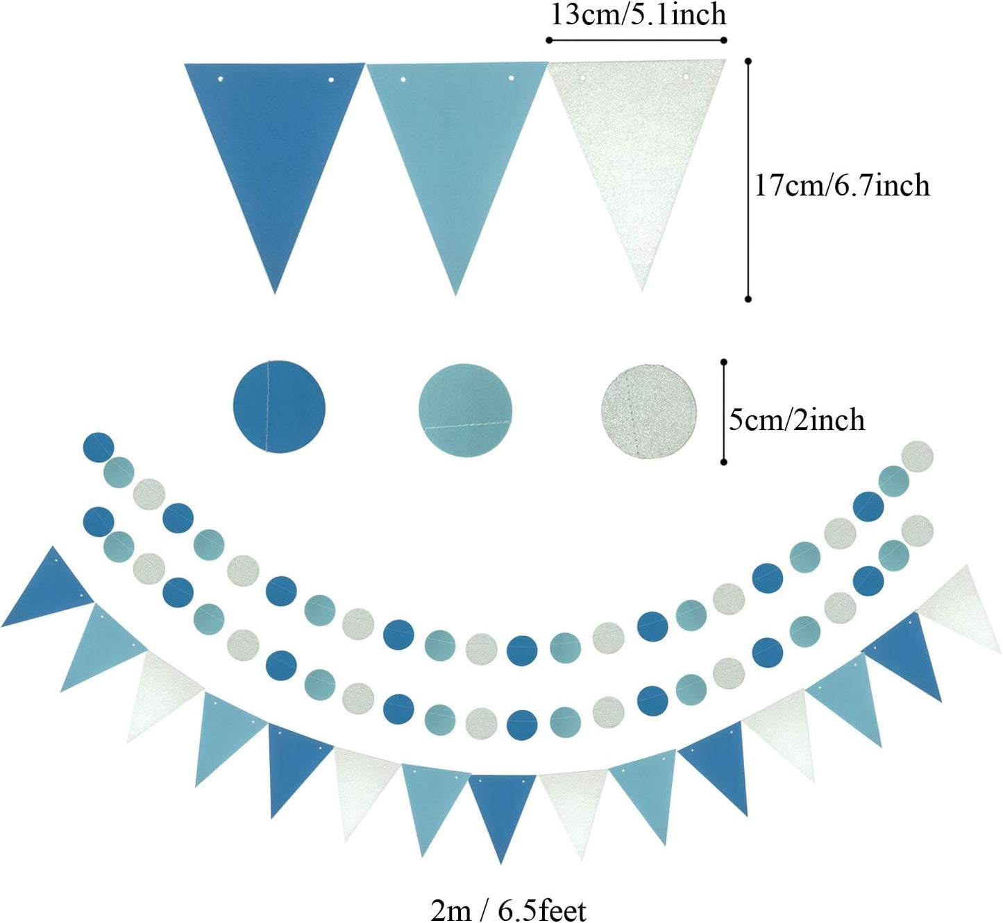 ZERODECO Party Decoration, 21 Pcs Blue Hanging Paper Fans, Pom Poms Flowers, Garlands String Polka