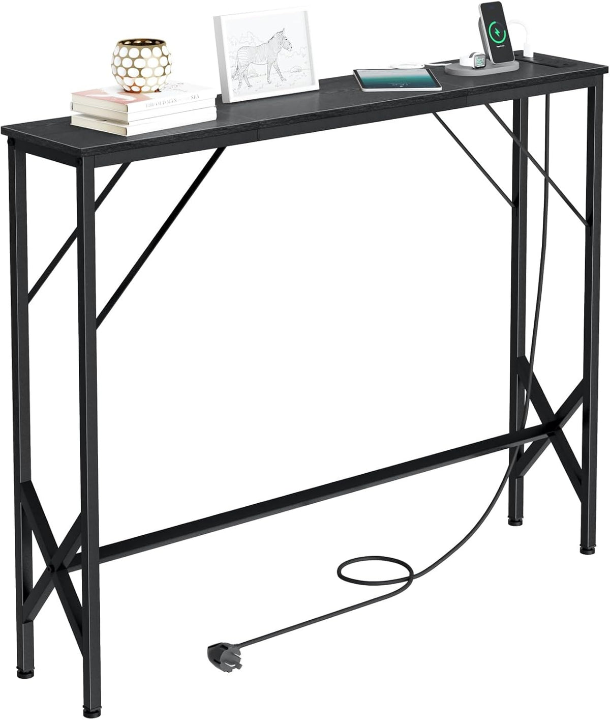 39.4" Console Table, Skinny Entryway Table with Fast-Charging Station, Narrow Long Sofa Table