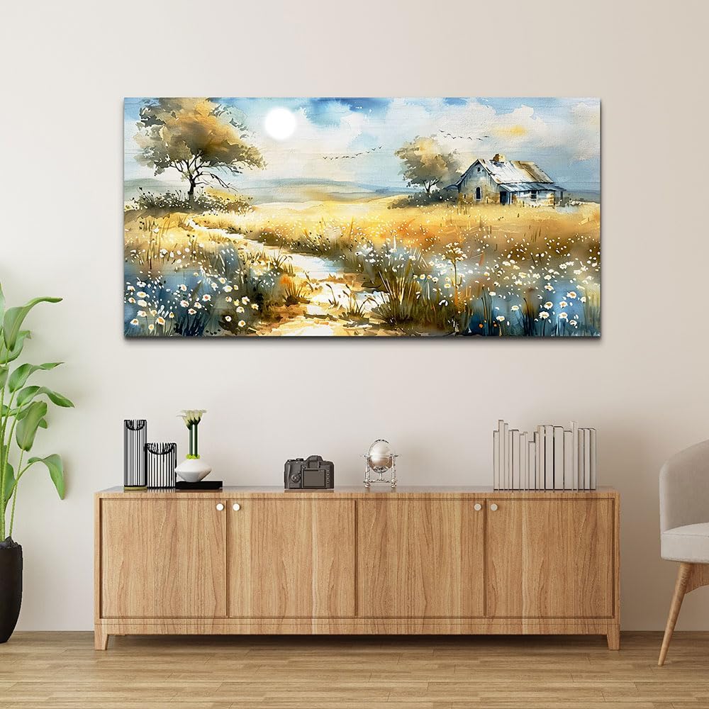 KELIYUAN Large Country Field Painter House Decorated Wildflower Field Landscape Painting Living