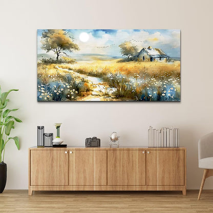 KELIYUAN Vintage Wildflower Field Landscape Painting Wall Art For Dining Room Kitchen Art Print