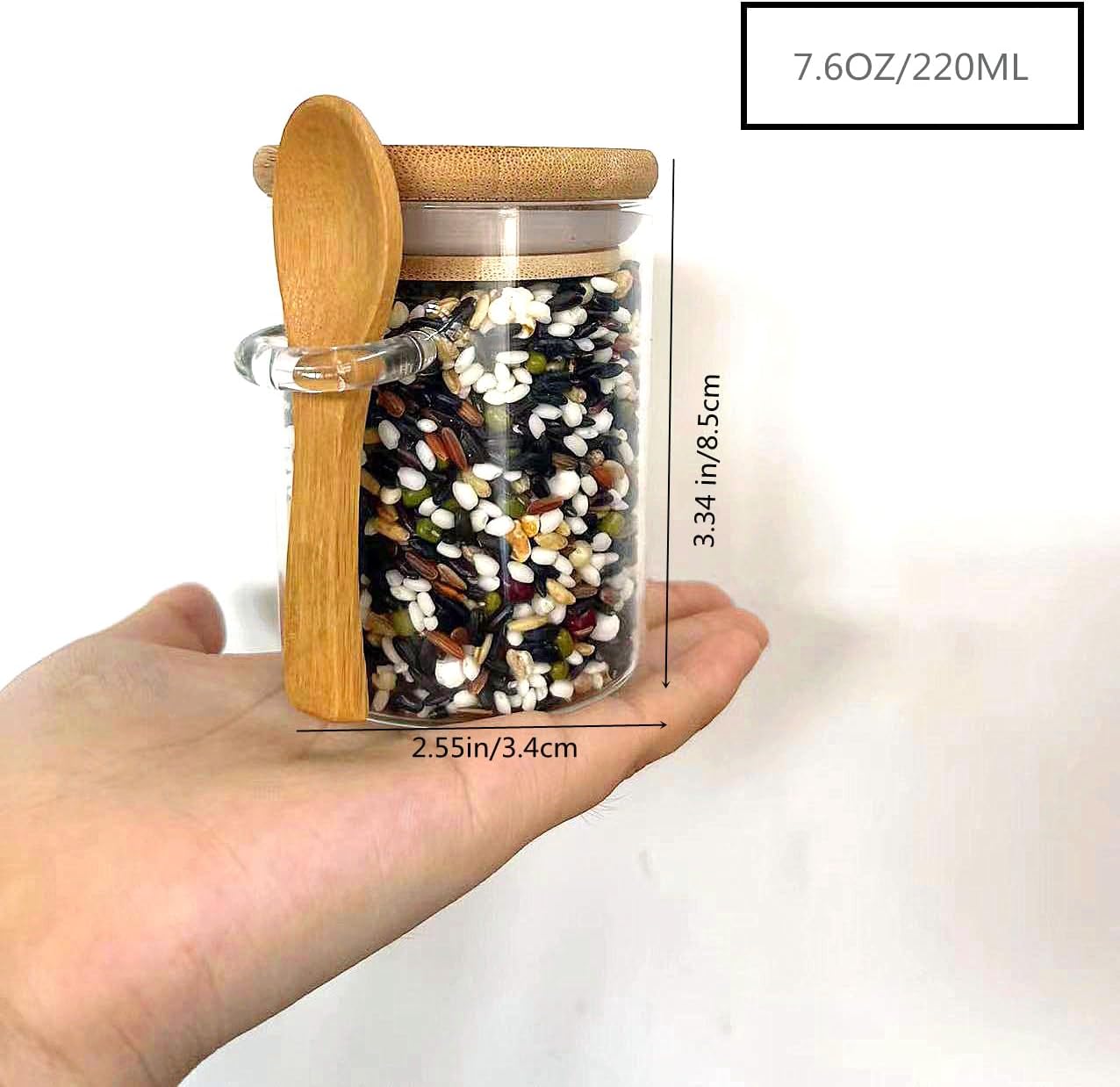 7.6 oz Airtight Mini Glass Jars with Bamboo Lids and Bamboo Spoons, Spice Jars Small Food Storage