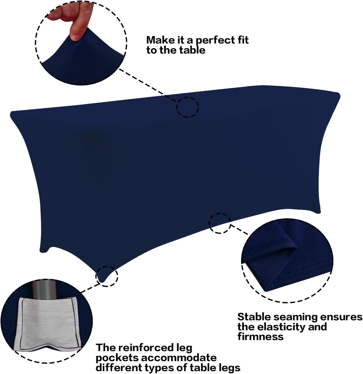 IVAPUPU 2 Pack 4FT Table Cloth for Rectangular Fitted Events Stretch Jean Blue Table Covers