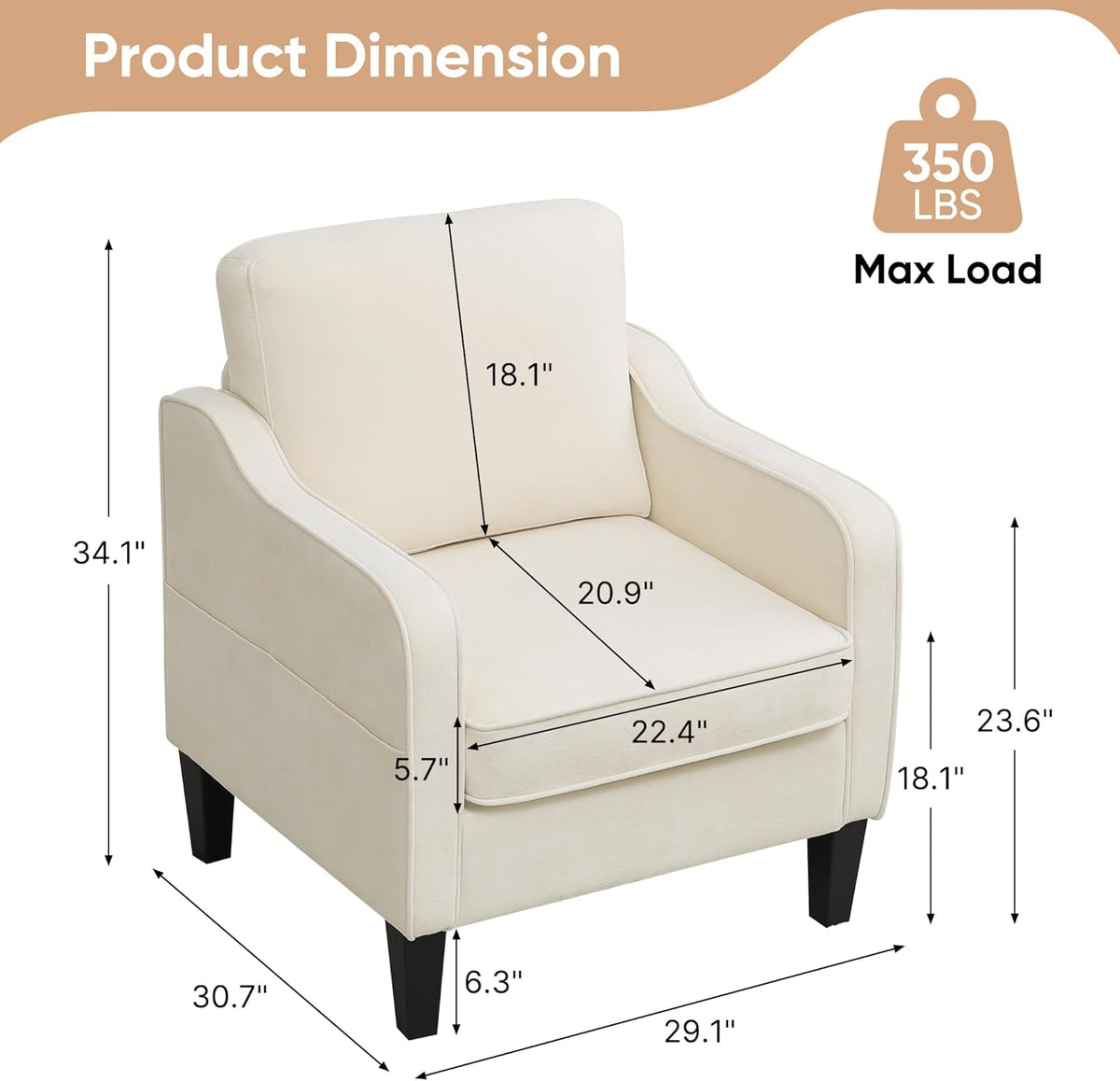 Accent Chairs Set of 2, Upholstered Living Room Chairs with Side Pockets, Mid Century Modern