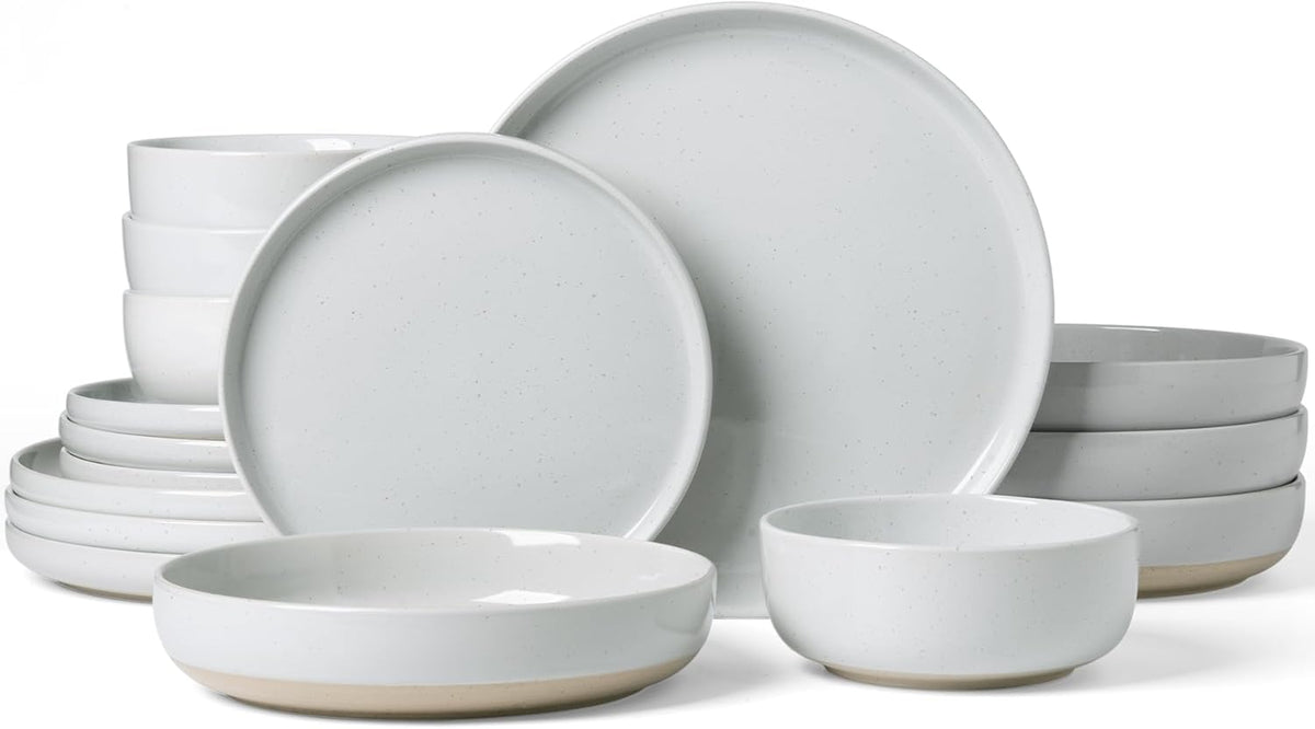 Famiware Milkyway Stoneware Dinnerware Sets with Pasta Bowls, Service for 4 (16 Pieces), Plates and