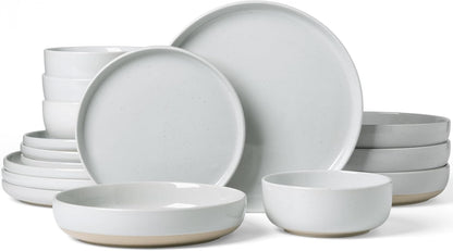 Famiware Milkyway Stoneware Dinnerware Sets with Pasta Bowls, Service for 4 (16 Pieces), Plates and