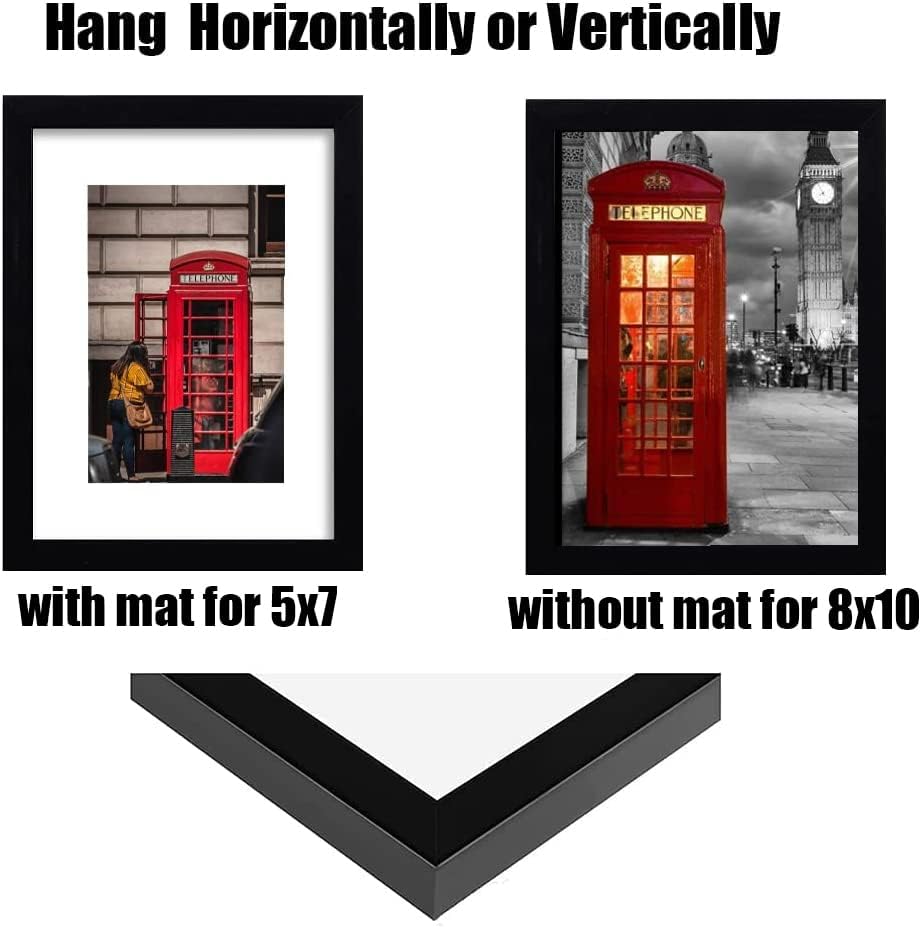 8x10 Picture Frame Set of 6, Display Pictures 5x7 with Mat or 8x10 Without Mat for Wall Mounting or