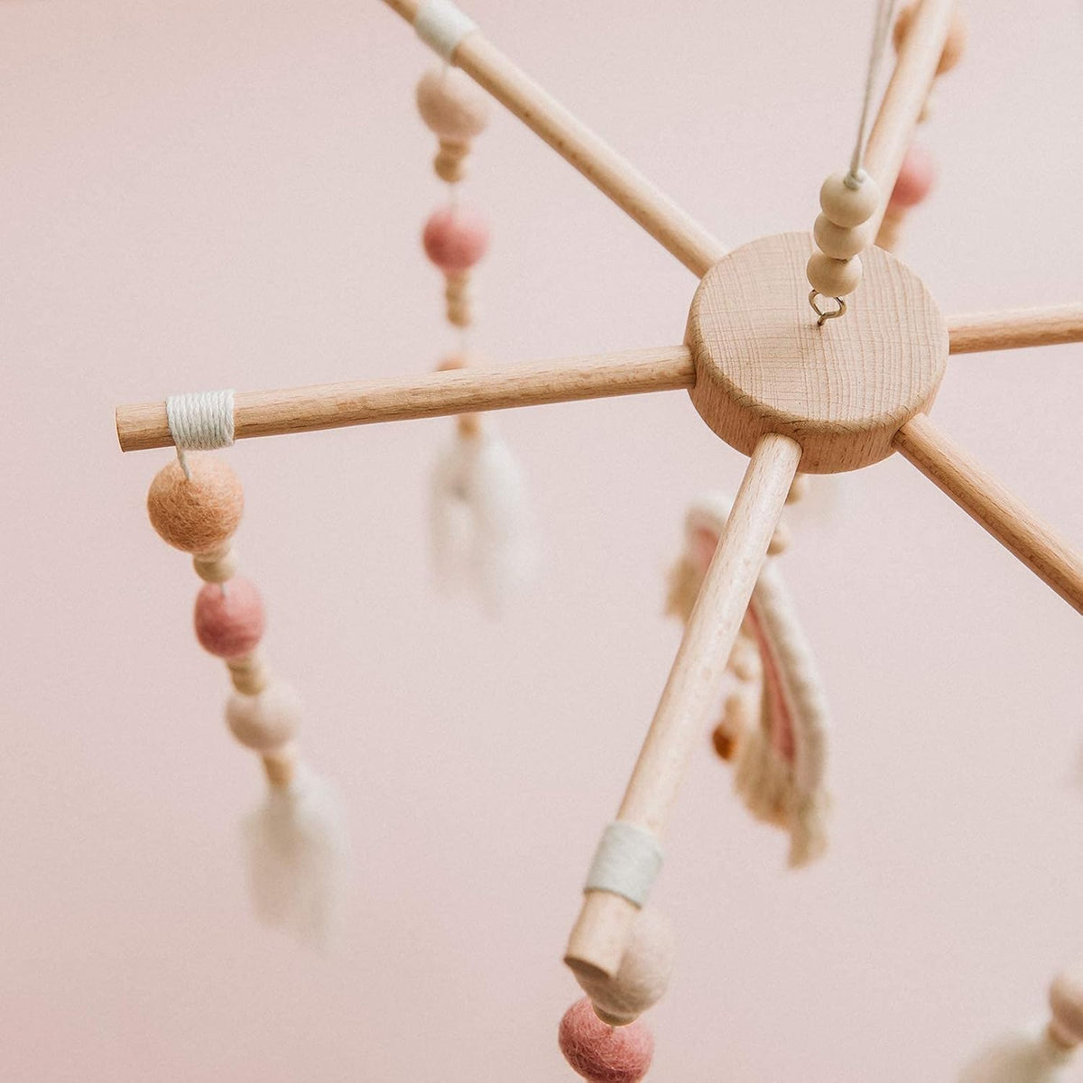 Baby Crib Mobile,Crib Mobile Wooden Mobile with Colorful Cotton Ball Wool Felt Ball Boho Baby