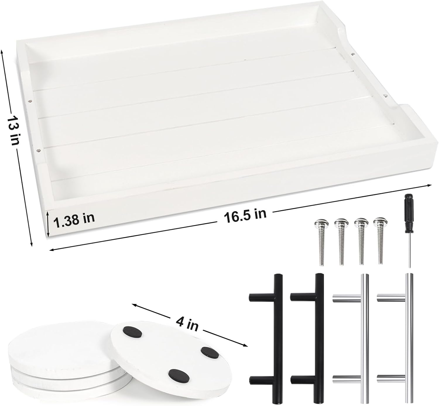 Coffee Table Tray - Large Ottoman Tray for Living Room - Wood Serving Tray with Handles(2 Sets)