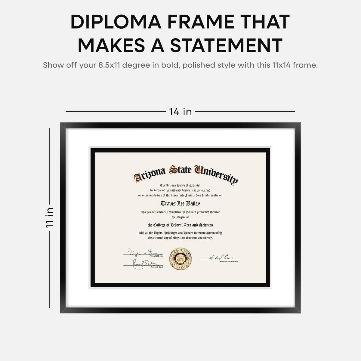 Homeforia 11x14 Diploma Frame Black, High End Metal 11 x 14 Certificate Frame with Mat 8.5 x 11