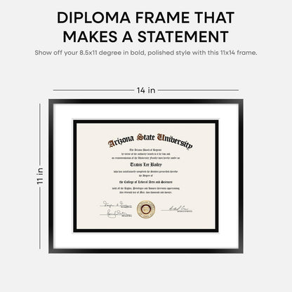 Homeforia 11x14 Diploma Frame Black, High End Metal 11 x 14 Certificate Frame with Mat 8.5 x 11