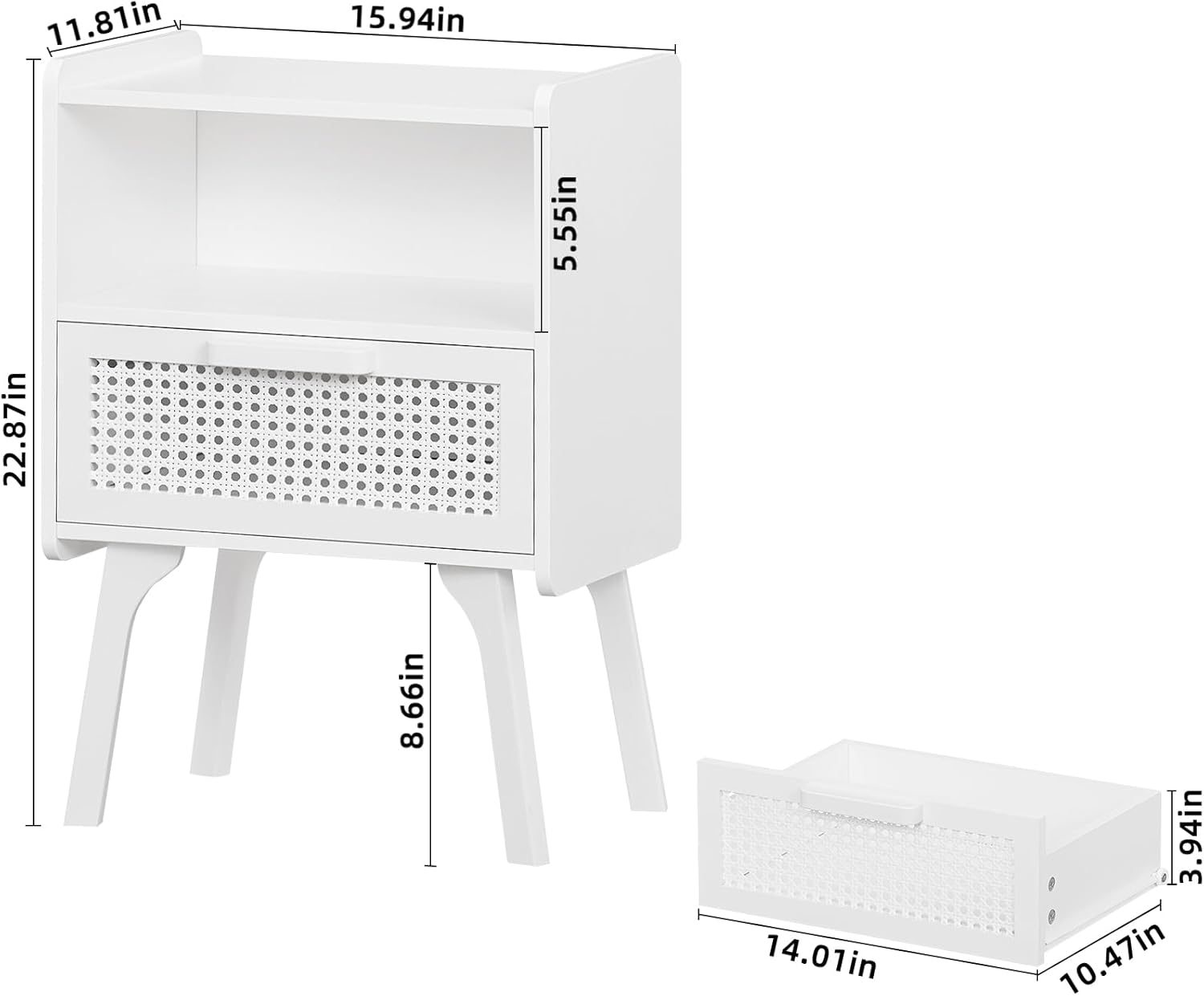 Lerliuo Rattan Nightstands Set of 2, Side Table with Drawer Open Shelf, Cane Accent Bedside End