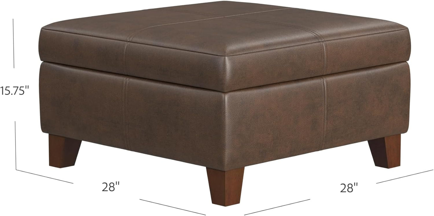 HomePop Home Decor |K2380-E910 | Luxury Large Faux Leather Square Storage Ottoman | Ottoman with